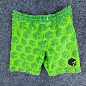 Minecraft Mojang Swim Trunks Boys 24x6.5 Green Creeper Logo Print‎ Mesh Lined